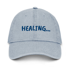 Denim Hat with "Healing..." embroidered on the front
