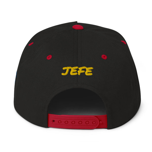 G.A.M.E. - Snapback Hat - Back of fitted cap - embroidered letters - JEFE in gold 
