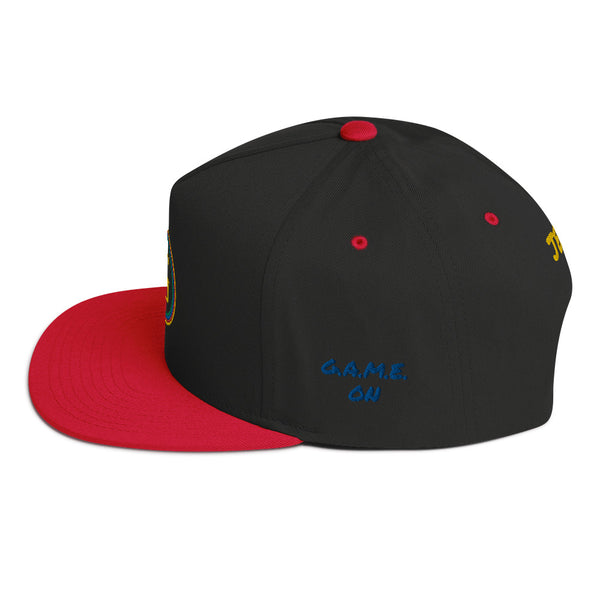 G.A.M.E.® - Snapback Hat - Left side embroidered letters - G.A.M.E. ON -in royal blue