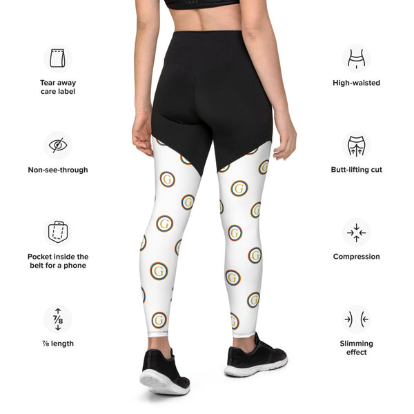 Back of G.A.M.E.® Compression-sports-yoga-leggings - worn by model - with specs highlighted